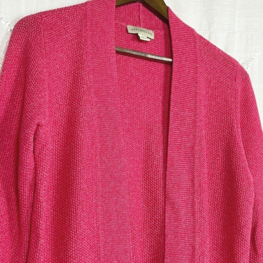 Appleseed's Raspberry Pink/White Heather Knit Open Cardigan - Picture 3 of 11